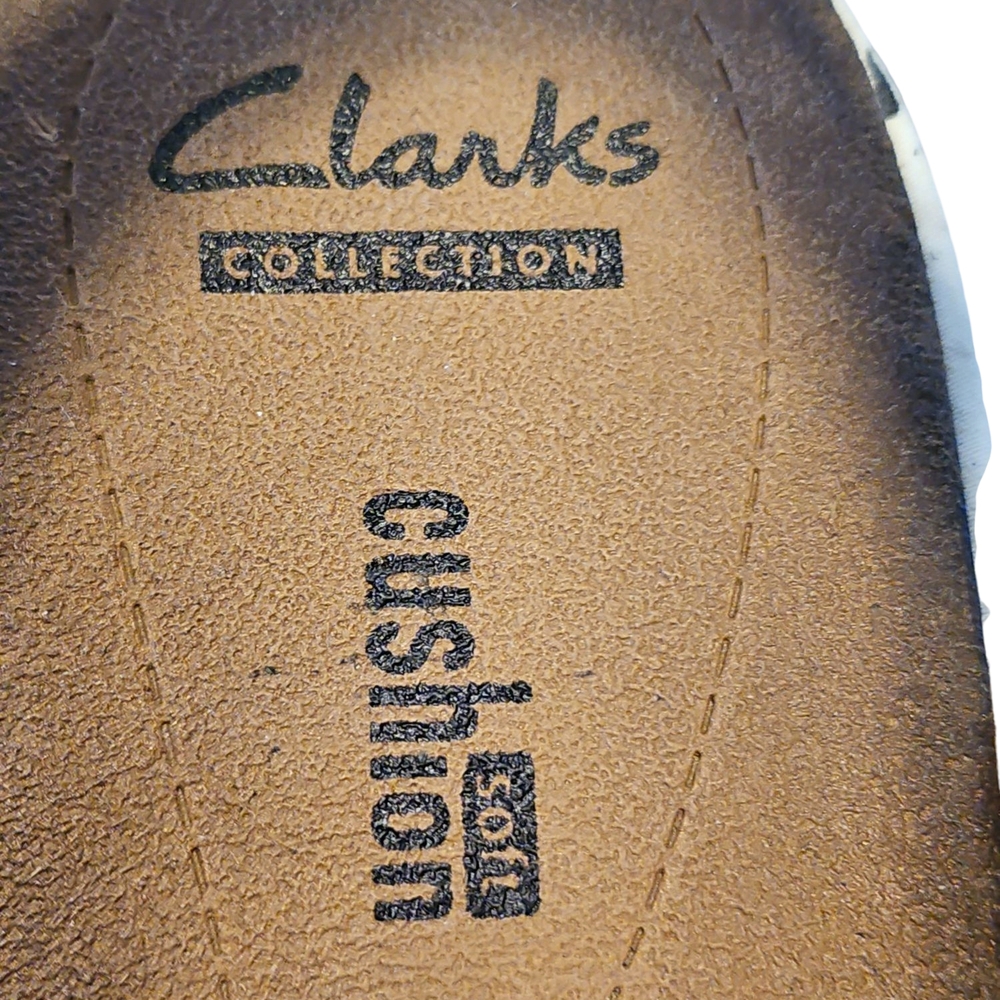 Clarks Black/White Print Wedge Sandals - Picture 5 of 6